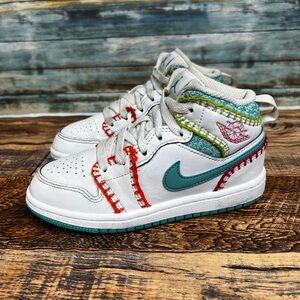 Jordan Kids White Teal Pink Accent Sneakers